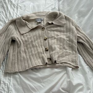 Women's Cream Button-Up Cropped Sweater